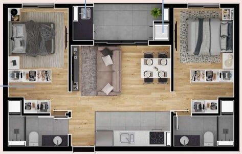 Planta 01 - 2 dorm 50 01m²