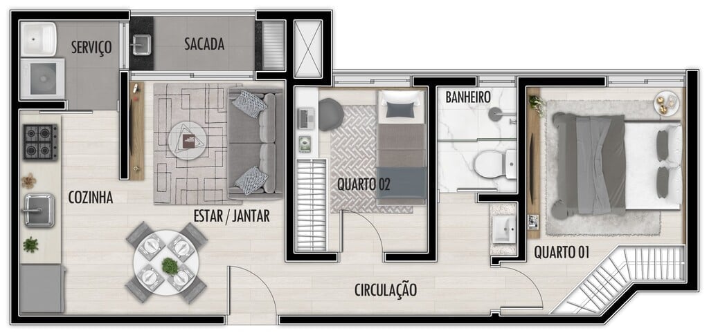 Planta 03 - 2 dorm 44 11m²