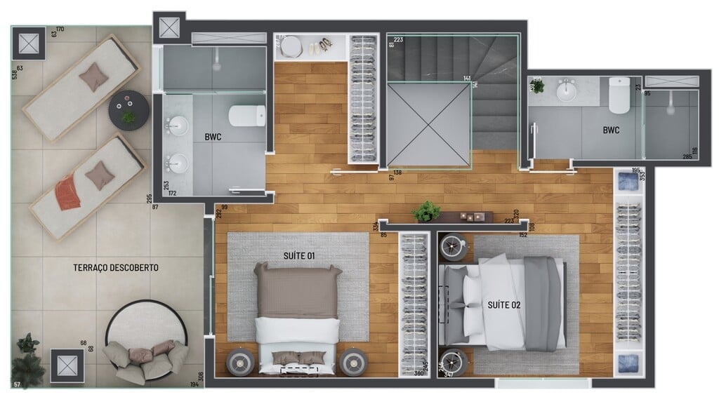 Planta 09 - 2 dorm 163m² - cobertura duplex - superior