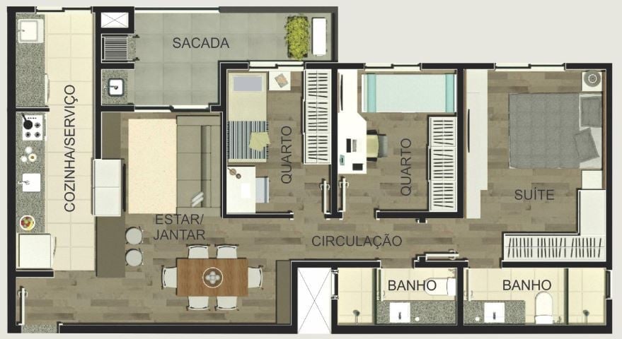 Planta 02 -3 dorm 78 02m²