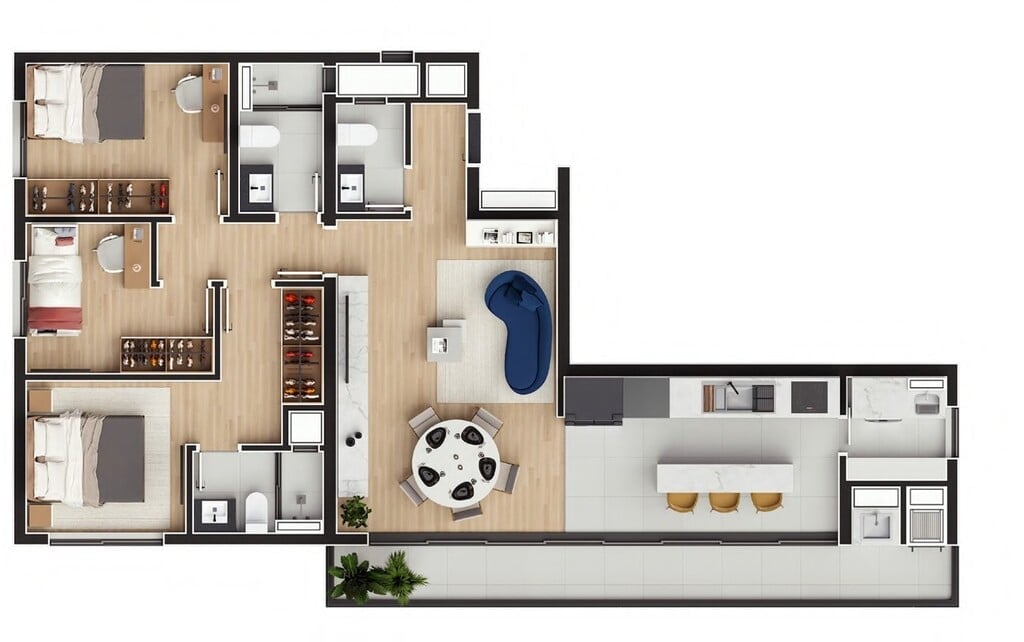 Planta 09 - 3 dorm 91 02m²