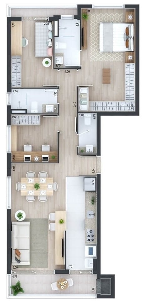 Planta 01 - 3 dorm 99 62m²