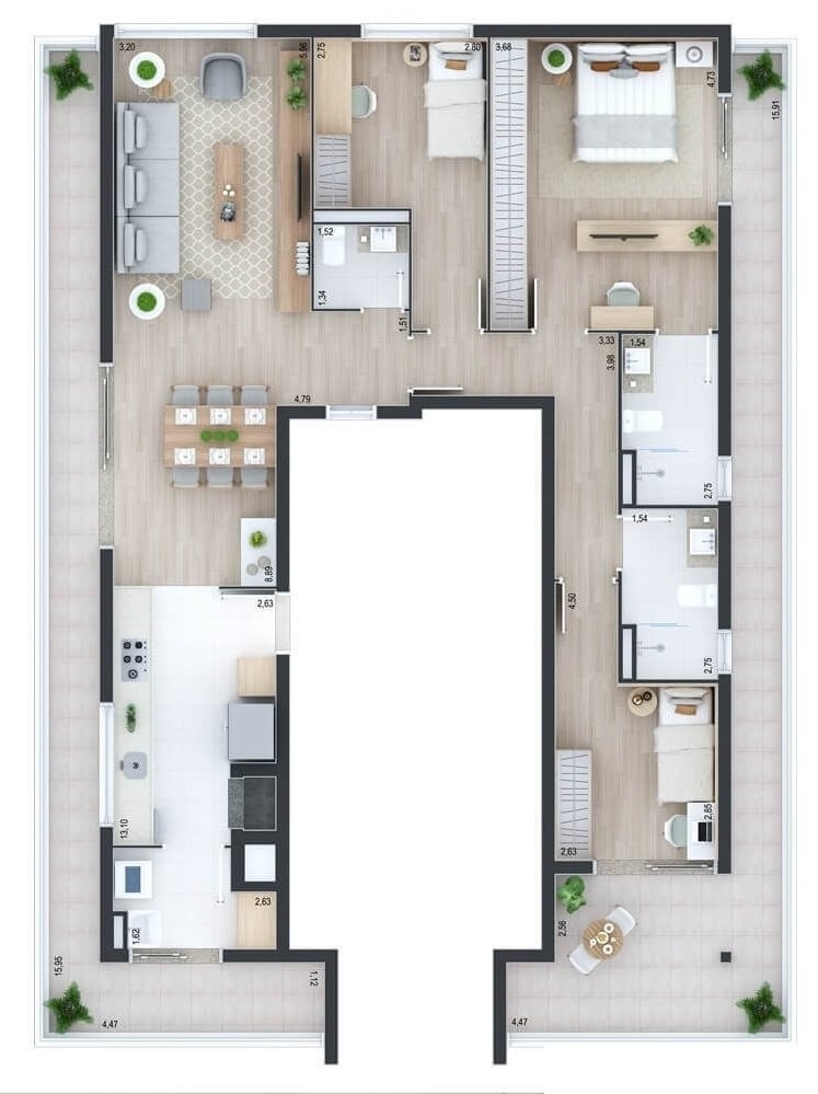 Planta 05 - 3 dorm 131m²