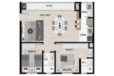 Planta 01 - 2 dorm 43 04m²