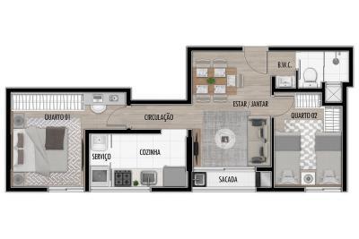 Planta 02 - 2 dorm 44 25m²