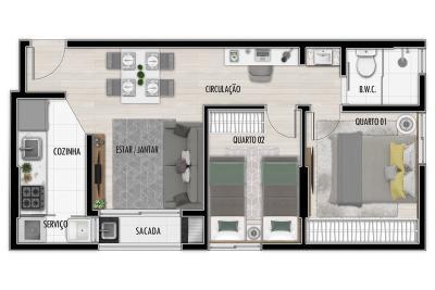 Planta 04 - 2 dorm 44 49m²