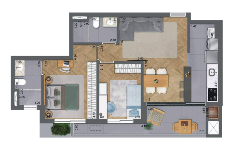 Planta 09 - 2 dorm 70m²