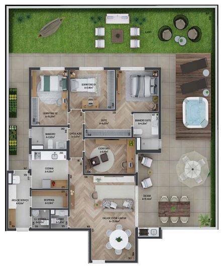 Planta 04 - 4 dorm 245 28m² - garden