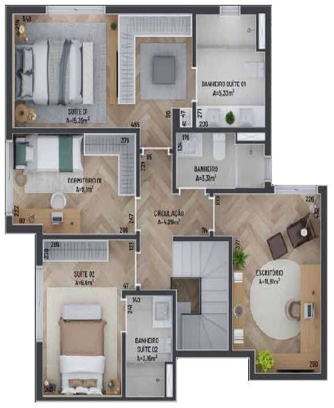 Planta 03 - 4 dorm 204 79m² - cobertura duplex superior