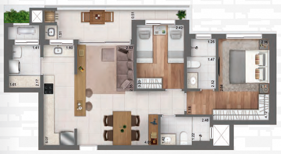 Planta 02 - 2 dorm 78 94m²