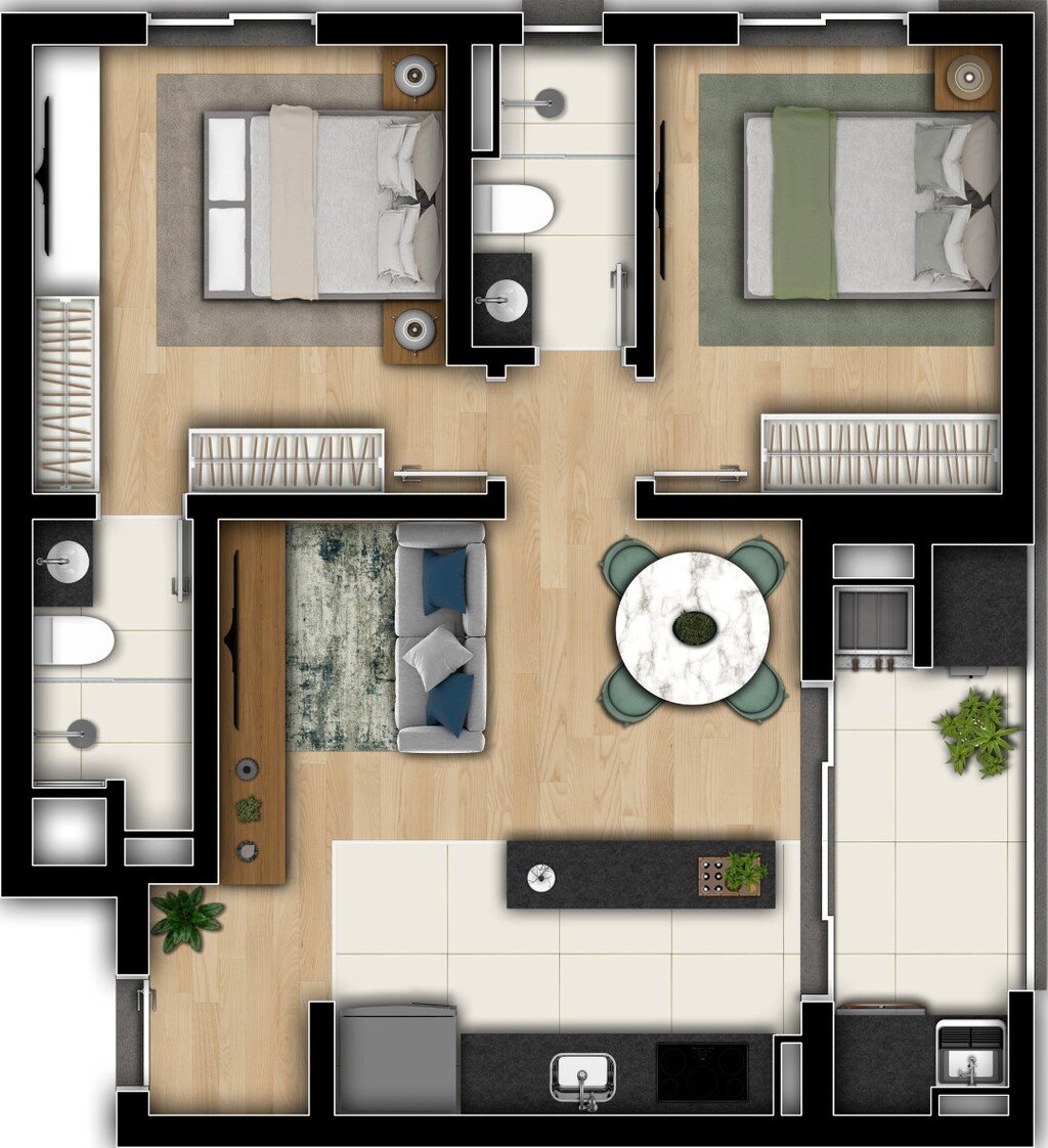 Planta 03 - 2 dorm 61 61m²