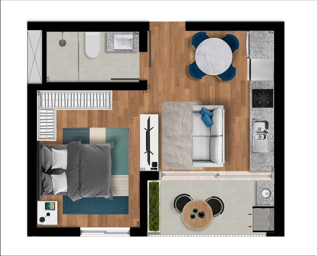 Planta 03 - 1 dorm 30m² - studio