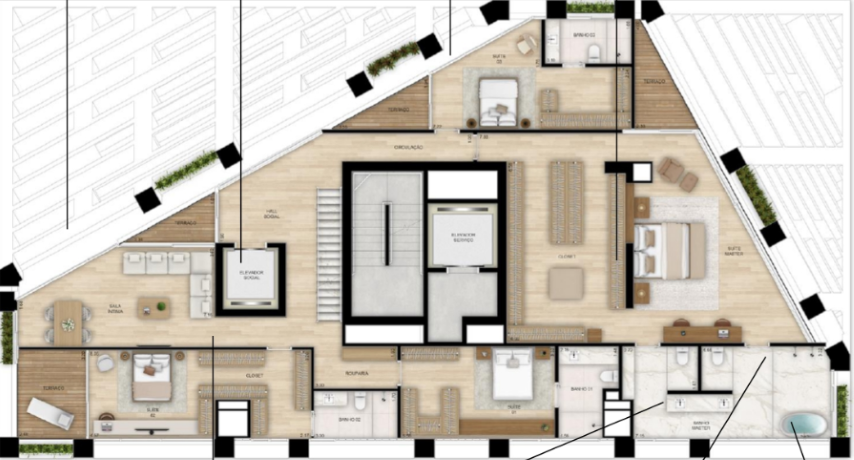 Planta 12 - 4 dorm 550m² - cobertura duplex inferior