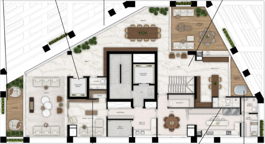 Planta 10 - 4 dorm 521m² - duplex inferior