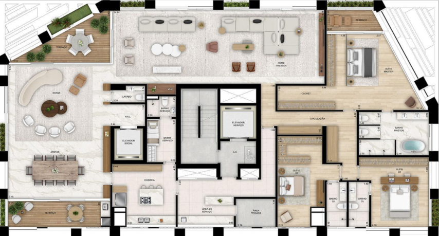 Planta 04 - 3 dorm 405m²