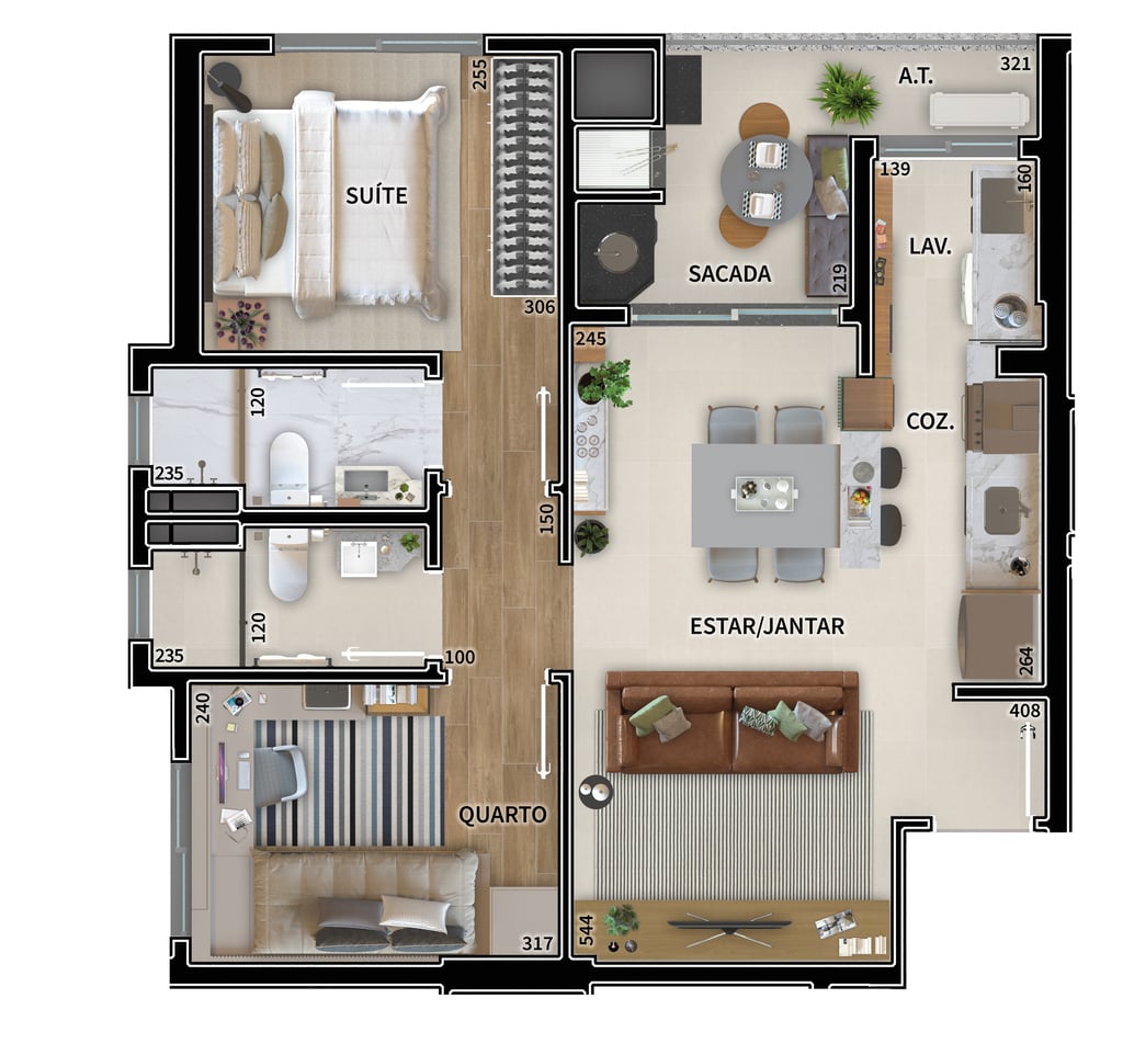 Planta 02 - 2 dorm 62m²