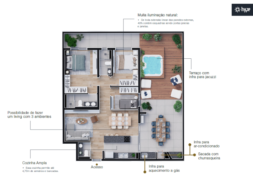 Planta 03 - 3 dorm 89,14m² - garden