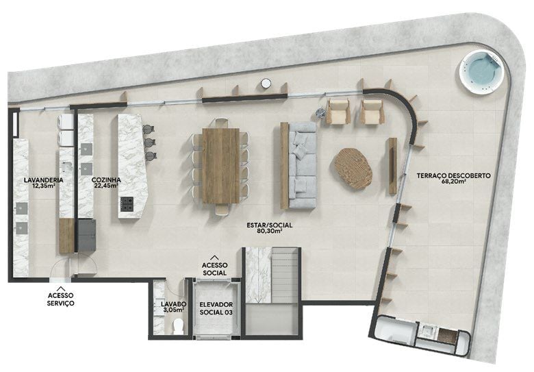 Planta 28 - 3 dorm 312m² - cobertura duplex - inferior