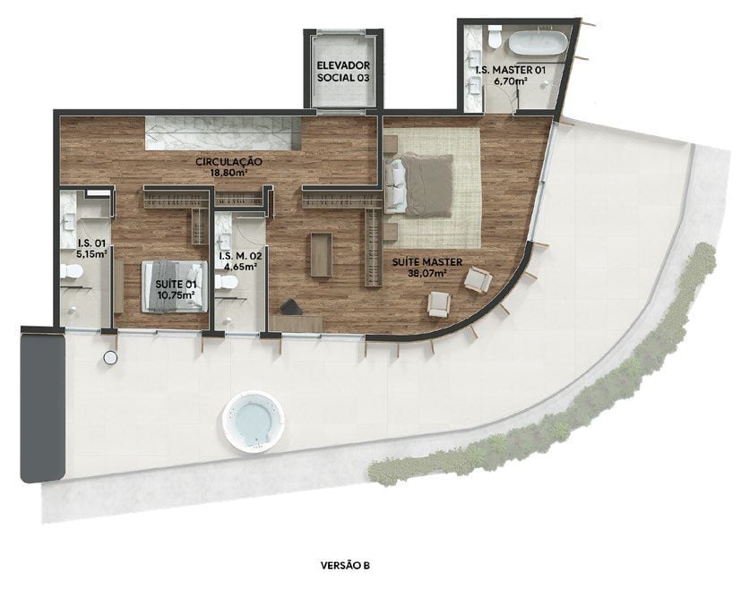 Planta 24 - 2 dorm 270m² - cobertura duplex - superior - opção