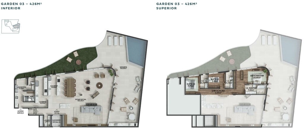 Planta 35 - 3 dorm 426m² - garden