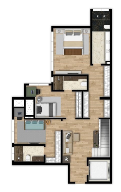 Planta 14 - 2 dorm 247m² - duplex superior