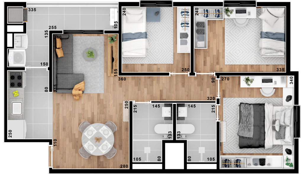 Planta 05 - 3 dorm 64 65m²