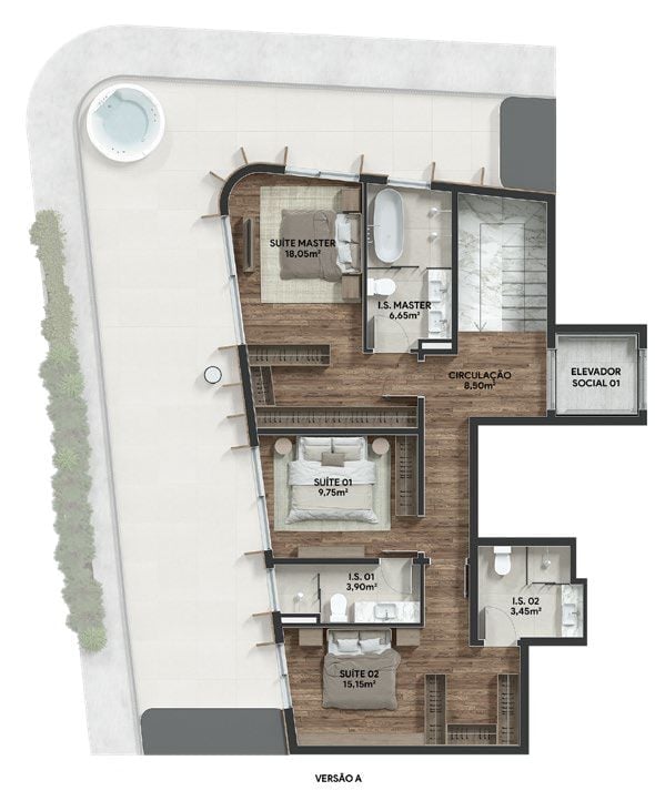 Planta 14 - 3 dorm 229m² - cobertura duplex - superior