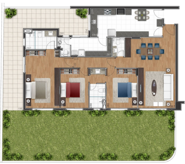 Planta 04 - 3 dorm 236m² - garden