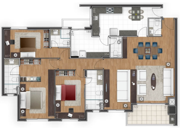 Planta 01 - 3 dorm 127m²