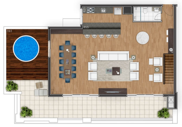 Planta 03 - 3 dorm 234m² - cobertura duplex - superior