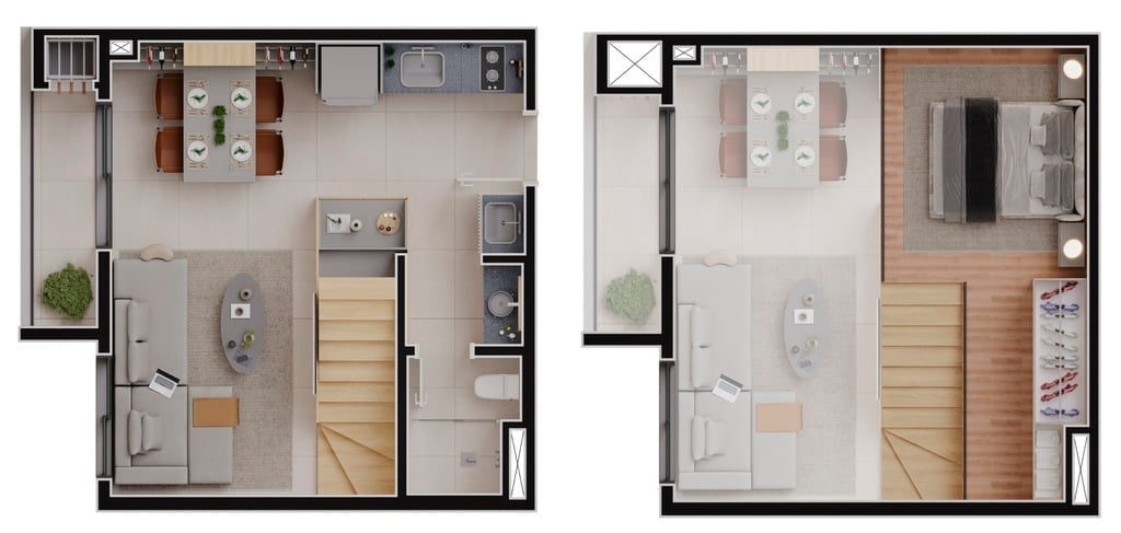 Planta 03 - 1 dorm 34m² - loft