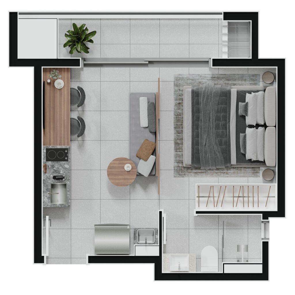 Planta 02 - 1 dorm 25 67m² - studio