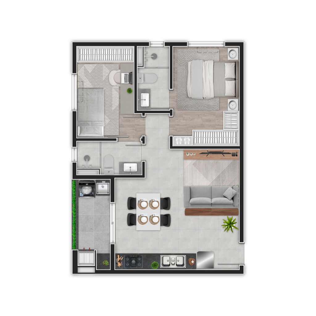 Planta 04 - 2 dorm 56m²