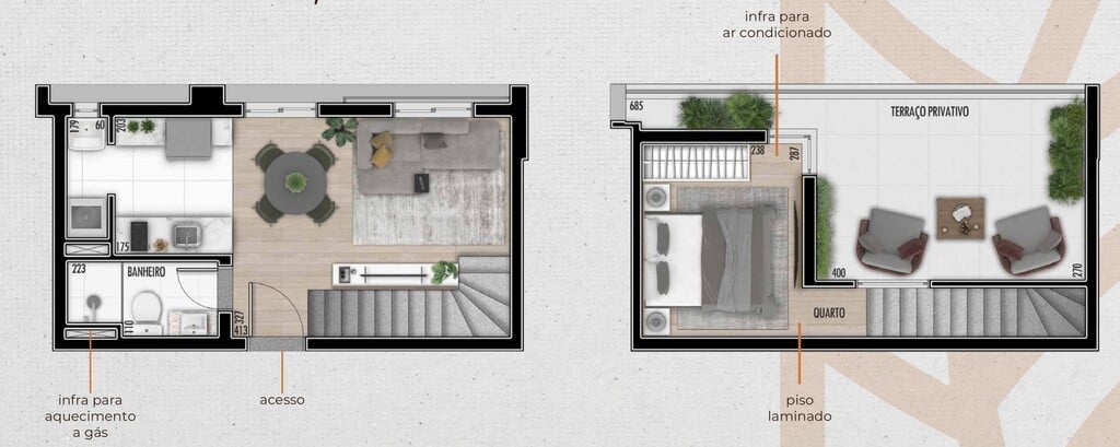 Planta 02 - 1 dorm 38,89m² - cobertura duplex