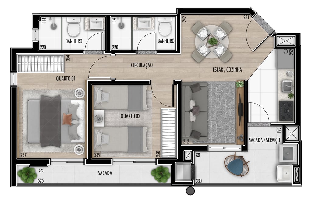 Planta 05 - 2 dorm 54,72m²