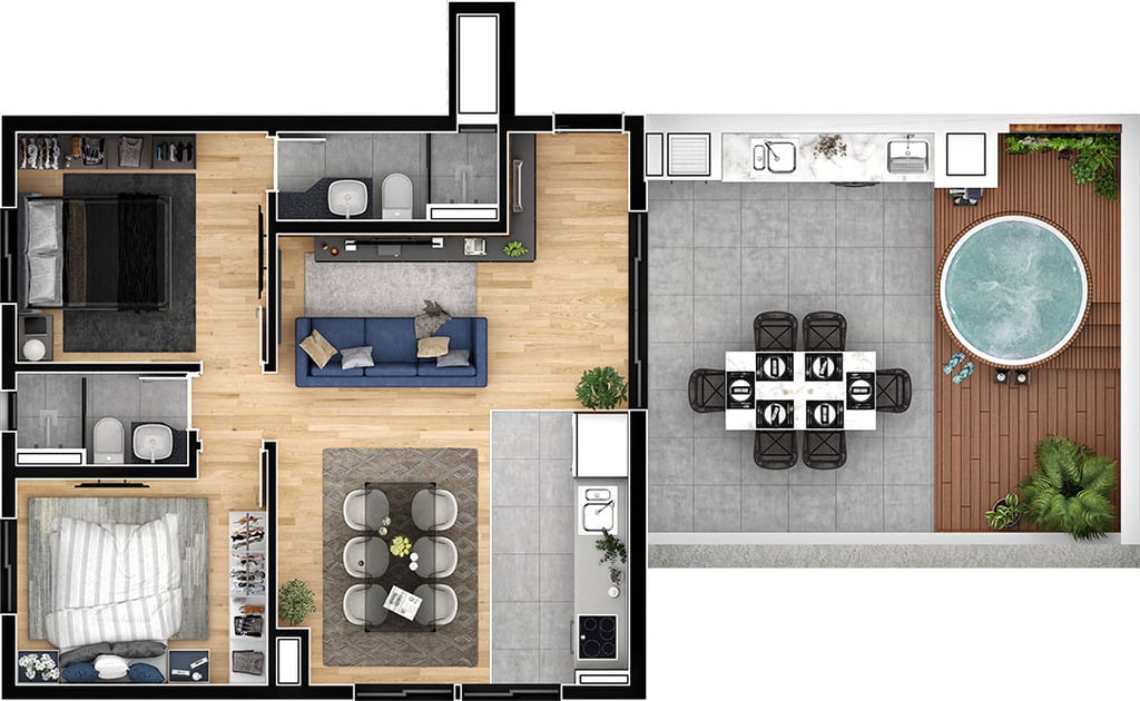 Planta 09 - 2 dorm 92 93m² - cobertura horizontal