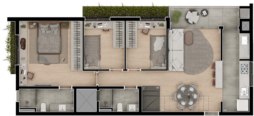 Planta 08 - 3 dorm 164,44m - cobertura duplex - inferior