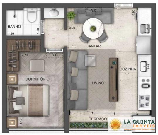 Planta 02 - 1 dorm 41m - opo