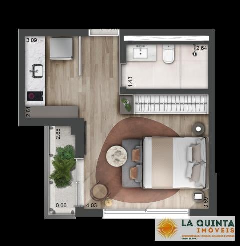 Planta 01 - 1 dorm 34m - studio