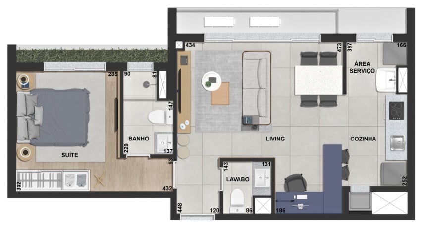 Planta 03 - 1 dorm 55 66m