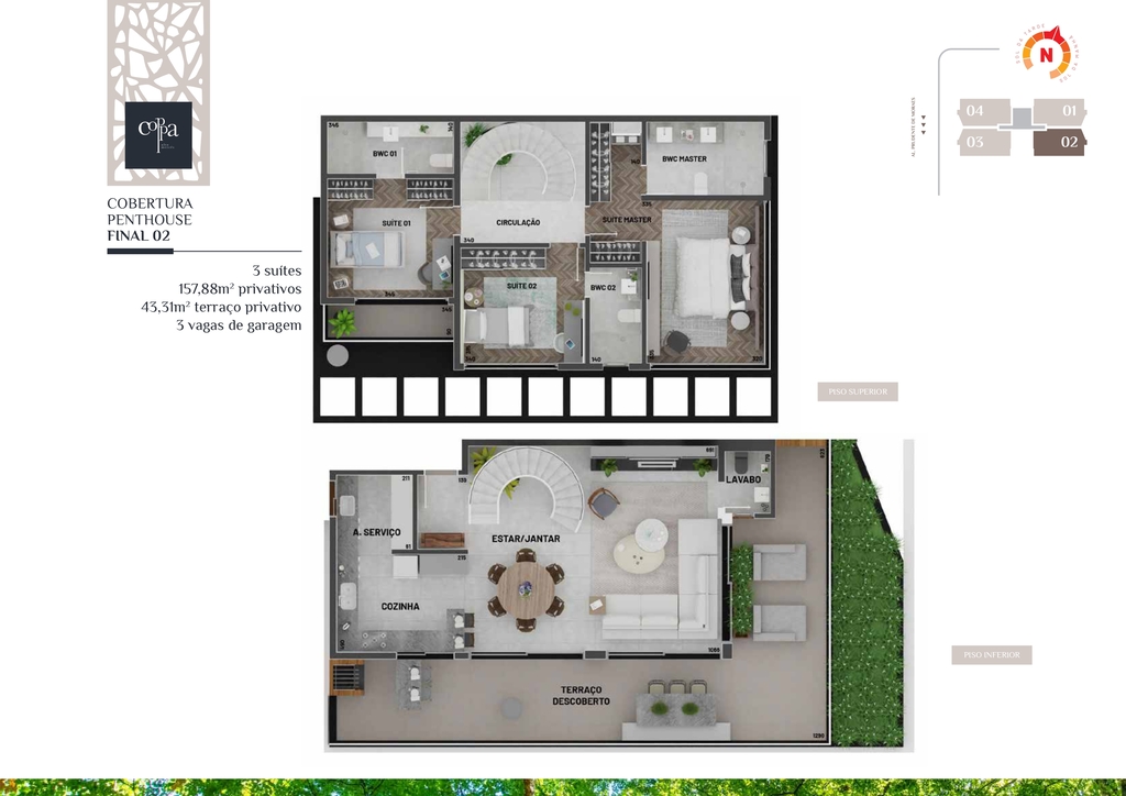 Planta 07 - 3 dorm 157 88m - cobertura duplex