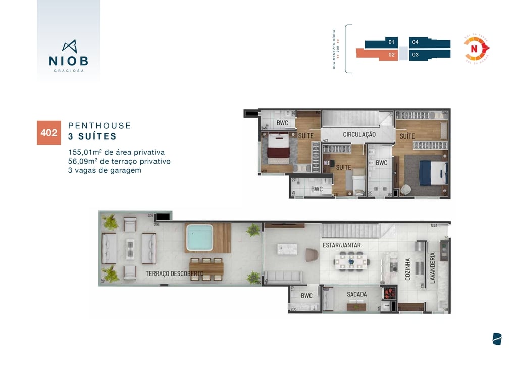 Planta 15 - 3 dorm 155 01m - cobertura duplex