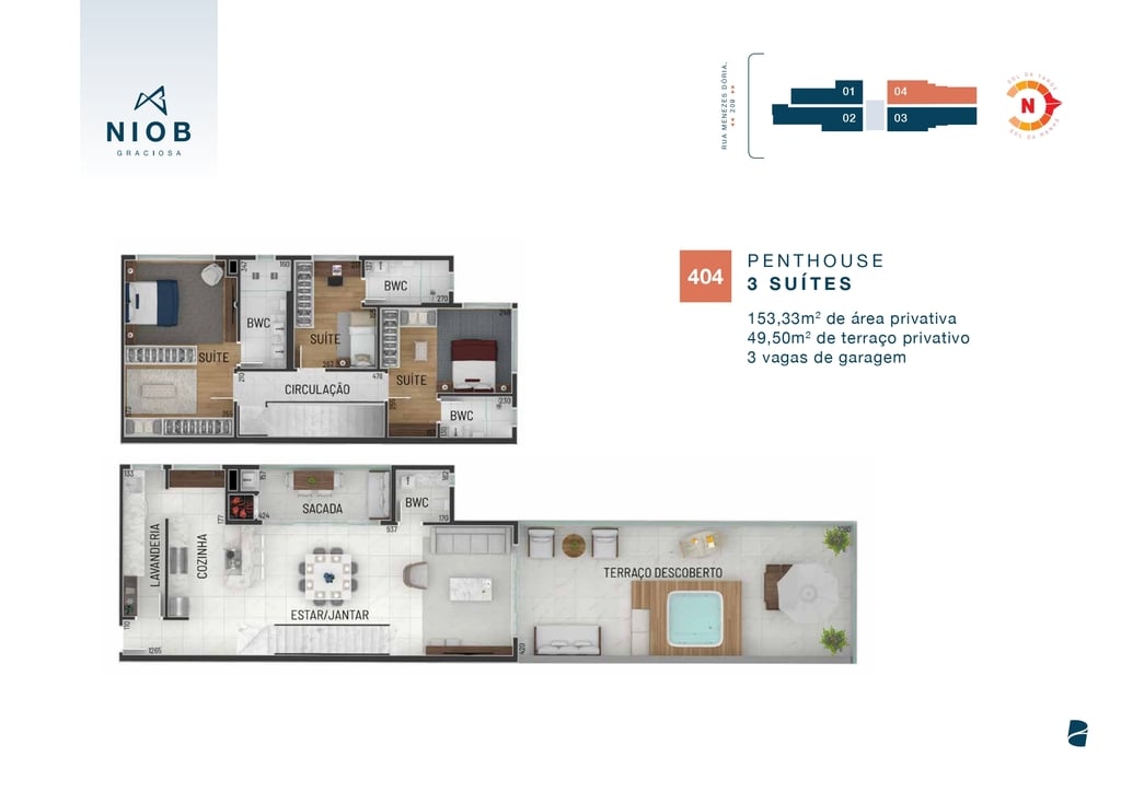 Planta 13 - 3 dorm 153 33m - cobertura duplex