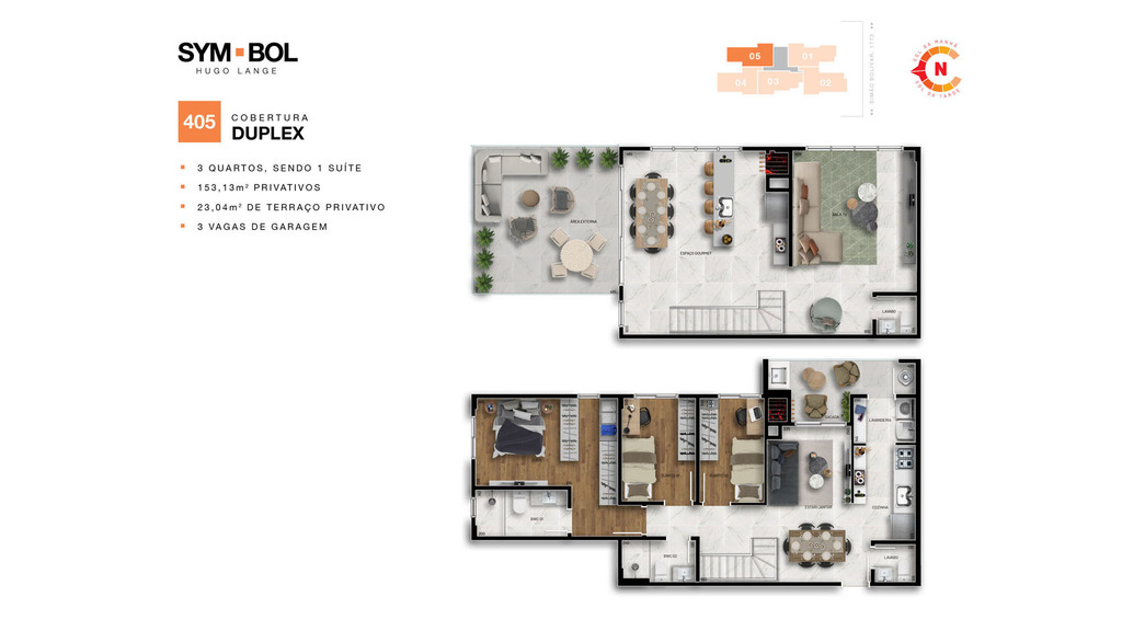 Planta 16 - 3 dorm 153 13m - cobertura duplex