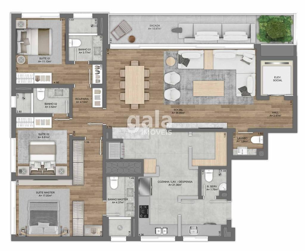 Planta 02 - 3 dorm 154m