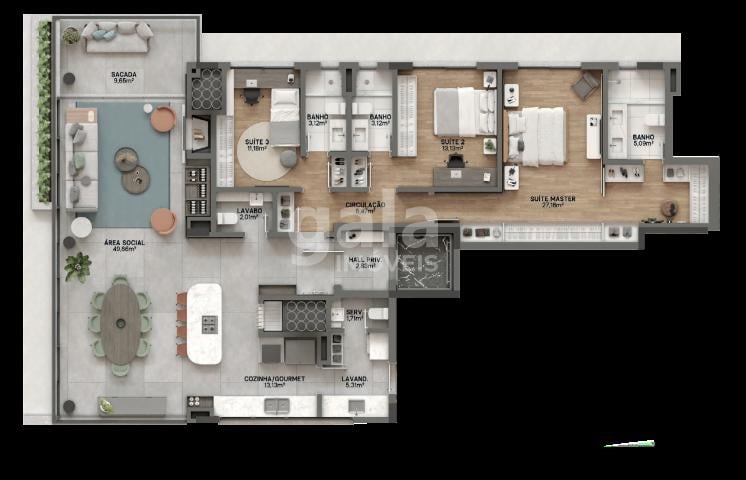 Planta 05 - 3 dorm 182m