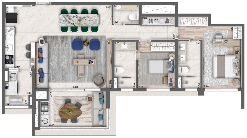 Planta 02 - 2 dorm 112m - opo