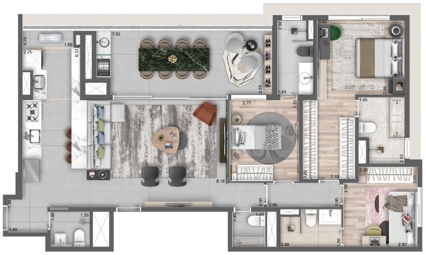 Planta 04 - 3 dorm 135m - opo