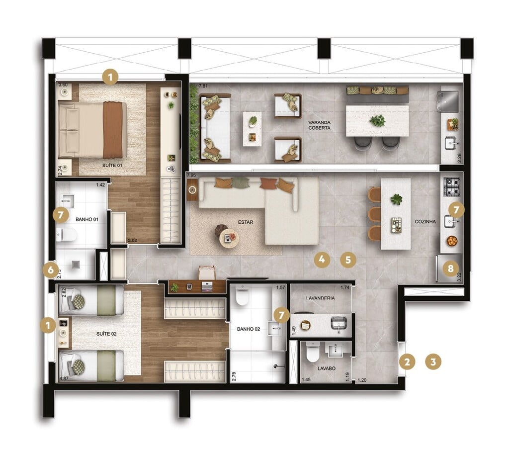 Planta 07 - 2 dorm 105m