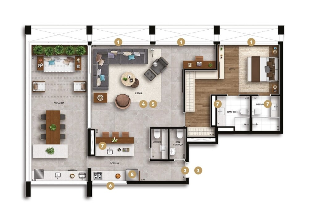 Planta 09 - 1 dorm 127m - garden